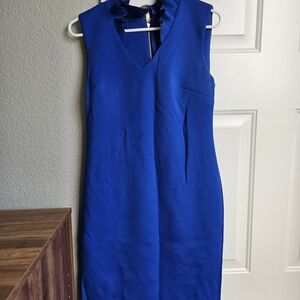 Calvin Klein Royal Blue Ruffle Neck Midi Dress